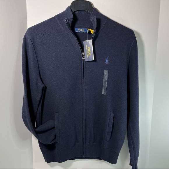 Polo Ralph Lauren 100%Cotton Melange effect Fill zip Long Sleeve Sweater